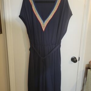 BloomChic Navy Maxi Dress with Colorful V-Neck 22/24